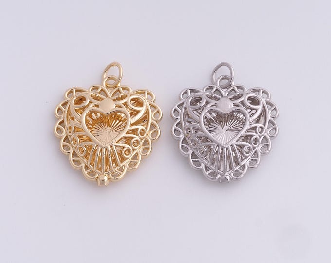 Gold Heart Pendant Heart-Shaped Pendant Transparent Suitable For Jewelry Making Bracelets Necklaces 24.7x20x4.3mm