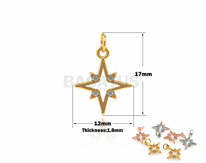 1PCS Polaris Pendant Star Necklace Suitable for Bracelet Necklace Jewelry Articles Gold Filled Cubic Zirconia Night Sky Jewelry 17x12x1.8mm