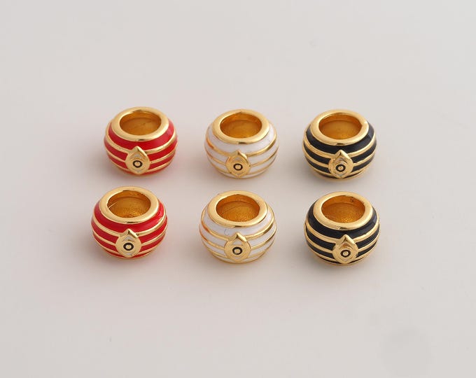 Gold Enamel Evil Eye Round Tube Beads, 18K Gold Filld CZ Large Hole Beads,for Jewelry Making Supplies,10x6.3mm Hole 5.6mm