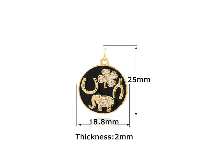 18K Gold Filled Four Leaf Clover pendant,Gold Dainty Elephant Charms,Simple pendant Bracelet Necklace for DIY Jewelry Making Supply
