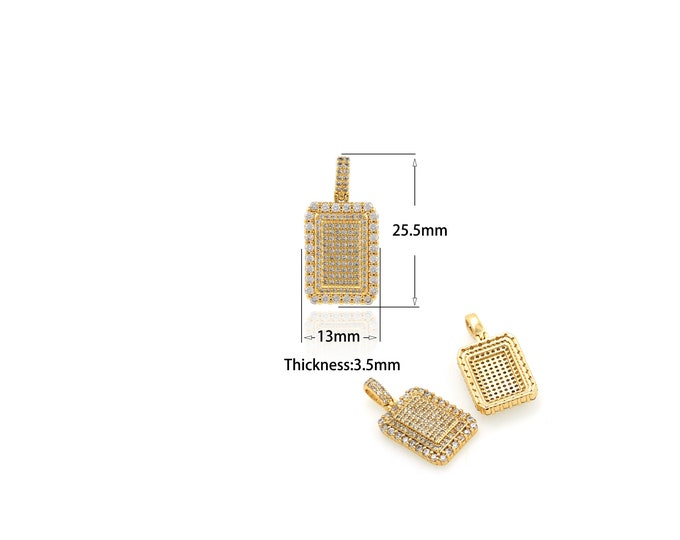 1PCS Micro-Paved Rectangular Pendant Zircon Rectangular Pendant CZ Pave Pendant Copper Gold-Plated Pendant Jewelry Wholesale 13x25.5x3.5mm