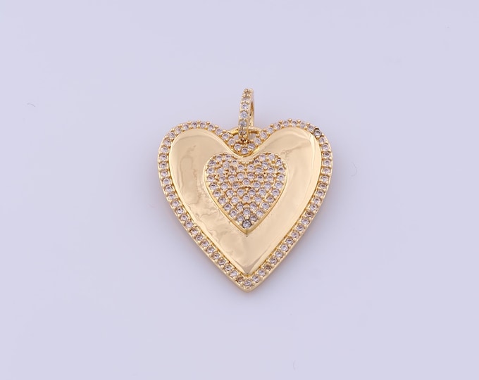 Heart Pendant,18K Gold Filled Love Necklace, Micropavé CZ Heart Pendant, DIY jewelry Making Accessories,29x23x4mm