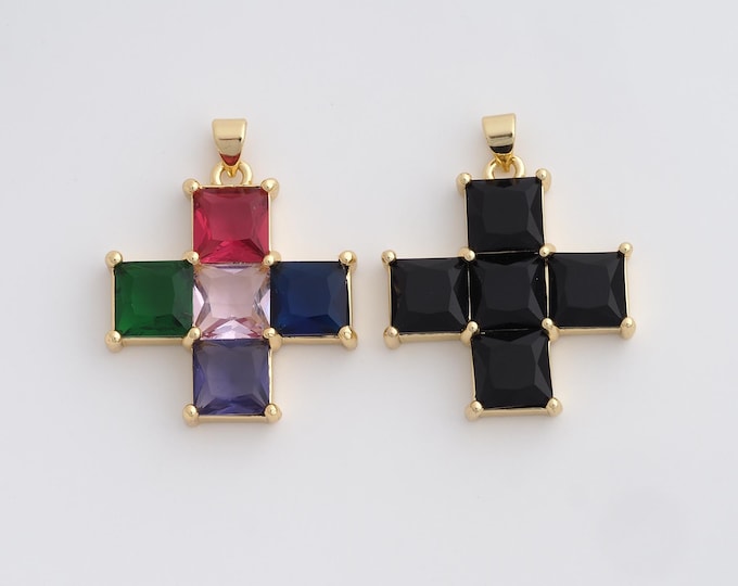 Cross Charm,18K Gold Filled Cross Necklace,Religious Charm, MicroPave CZ Christian Charm, DIY Jewelry Supplies, 32.8x26.3x5mm