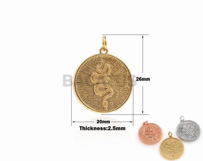 1PCS 18K Coin Pendant Reptile Snake Jewelry DIY Bracelet Necklace Jewelry Making Accessories Animal Charm Disc Jewelry 26x20x2.5mm