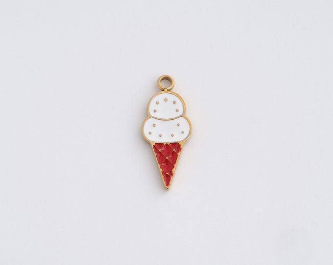 Stainless Steel Ice Cream Pendant,Dessert Charms,Enamel Ice Cream Charm Bracelet Necklace for DIY Jewelry Making Supply,16.5x7x1.2mm