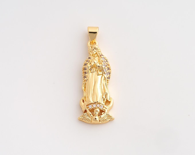 18K Gold Filled Virgin Mary Charm,Dainty Religious Pendant,CZ Catholic Pendant ,DIY Jewelry Supplies,33x11.8x4.5mm
