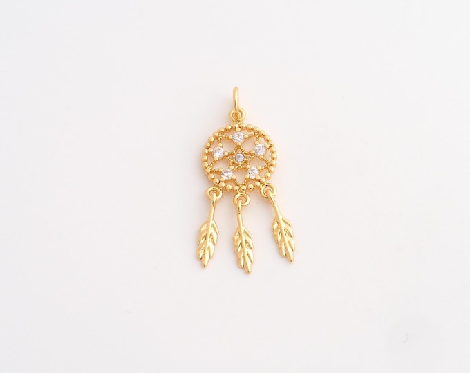 18K Gold Filled Star Charm, Micropavé CZ Starburst Pendant,Leaf Necklace Charm, DIY Jewelry Supplies, 24x9.2x1.3mm