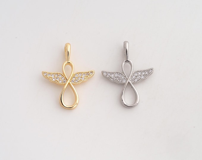 18K Gold Filled Infinity Charm,Dainty Angel Number Pendant,CZ Angel Wings Pendant ,DIY Jewelry Supplies,20.8x16x2.2mm