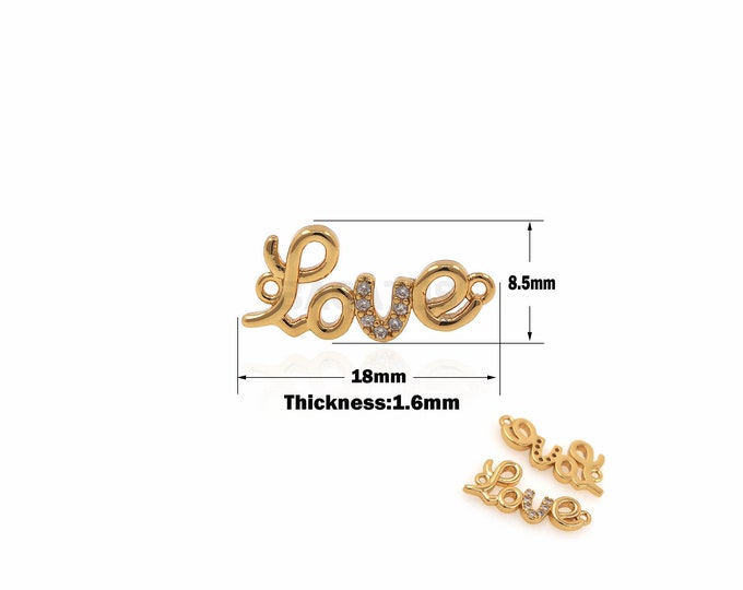 1PCS DIY Jewelry Making Golden Exquisite Love Charm, Paving The Way For Necklace Making CZ Love Word Connector LOVE Character  8.5x18x1.6mm