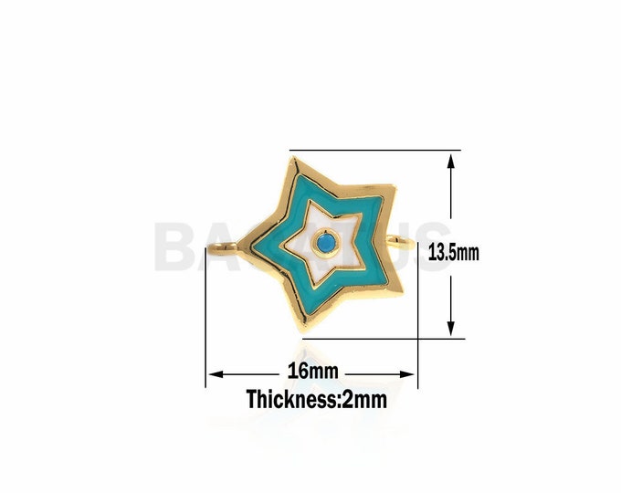 Turquoise enamel Star Connector,green Enamel Brass Star,Gold Plated Findings 13.5x16x2mm 1pcs
