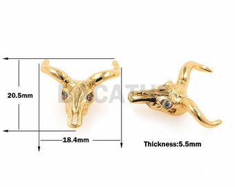1pcs Bull head beads,longhorn skull,CZ Pave Beads for Fashion Bracelet/Necklace Jewelry Supplies 5.5x18.4x20.5mm