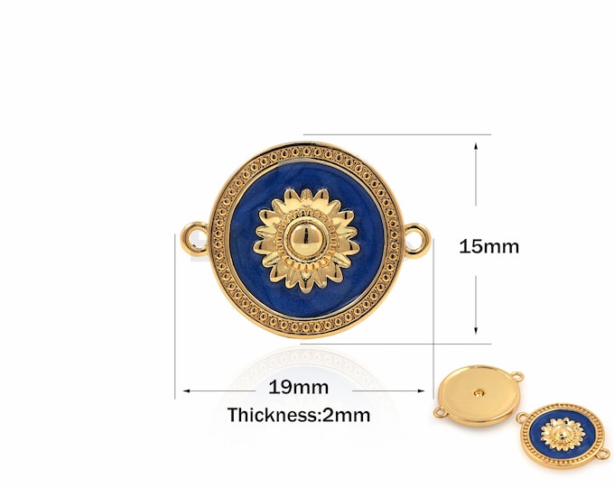 1PCS  Round Connector Chrysanthemum Connector Enamel Charm Suitable For Bracelets, Necklaces, Jewelry Making Supplies 15x19x2mm