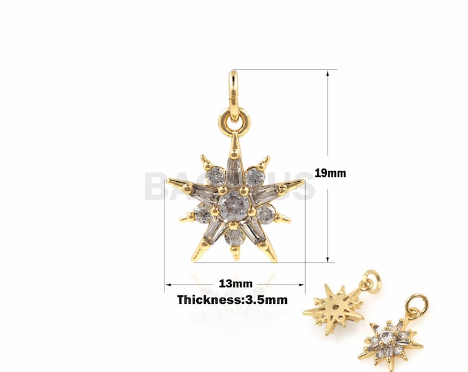 1PCS Star Pendant Prickly Pear Necklace Zircon Charm Suitable for Necklace Bracelet Jewelry Articles 18K Gold Filling 18K 19x13x3.5mm