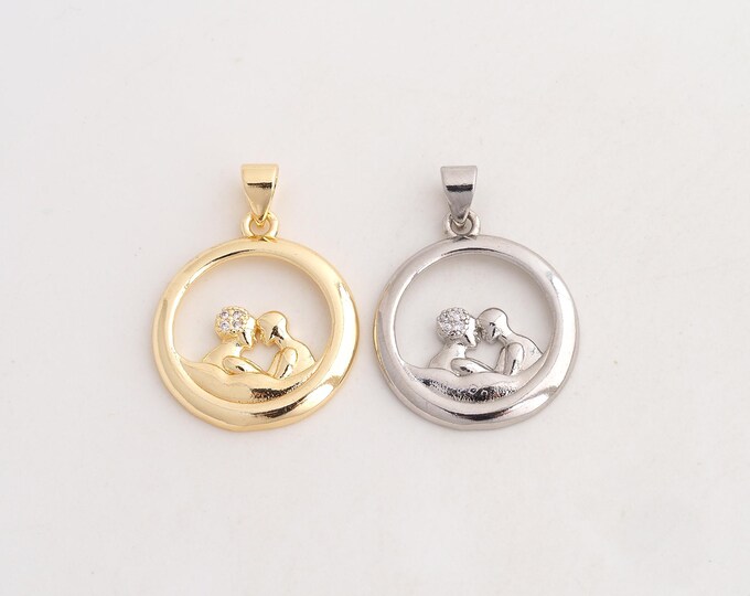 18K Gold Filled Couple Charm,Dainty Lover Pendant,CZ Couple Pendant ,DIY Jewelry Supplies,27.3x19.8x2.4mm