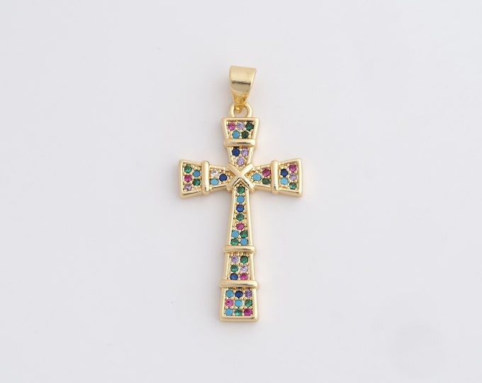 Cross Charm,18K Gold Filled Cross Necklace,Religious Charm, MicroPave CZ Christian Charm, DIY Jewelry Supplies, 35x16.7x2.5mm