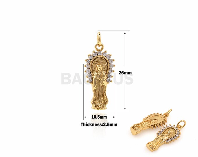 1PCS Virgin Mary Pendant DIY Jewelry Making Accessories Supplies Religious Belief Christian Jewelry Charm Cubic Zirconia  26x10.5x2.5mm
