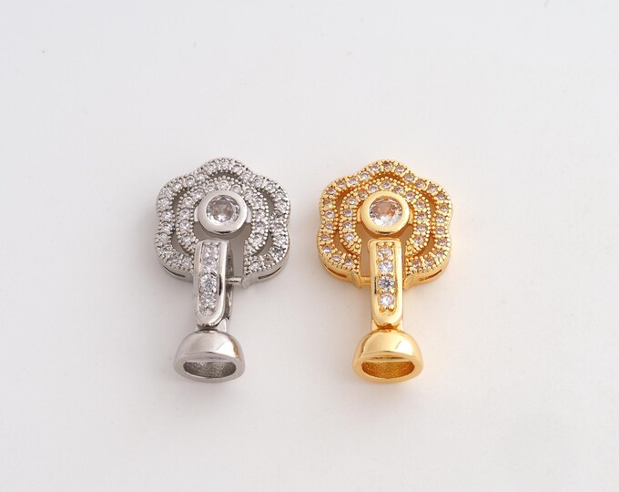 Gold CZ Flower Clasp,18K Gold Filled Openable Clasp,Snap Clasp,DIY Jewelry Supplies,24.3x13.5x4mm