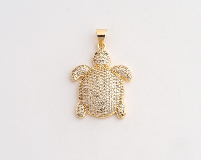 18K Gold Filled Turtle Charm,Dainty Animal Pendant,CZ Turtle Pendant ,DIY Jewelry Supplies,31.5x20.6x4.6mm