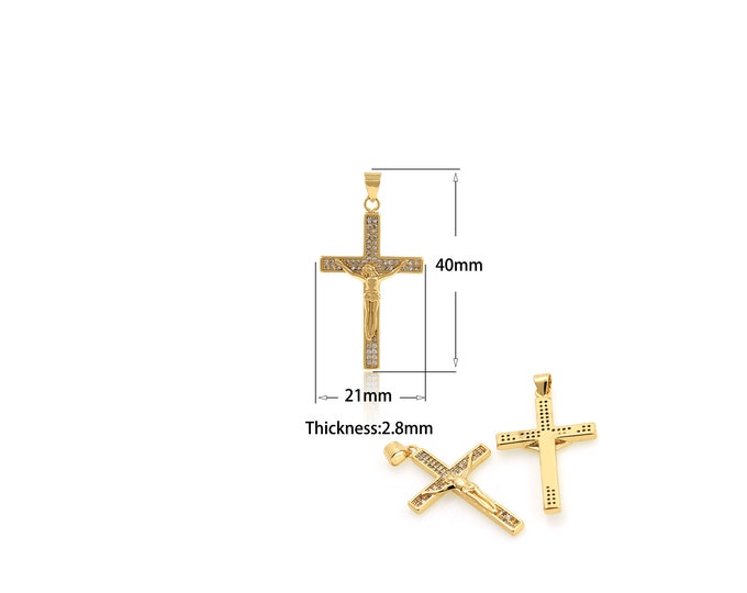 1PCS Suitable For Bracelets Necklaces Jewelry Making Supplies Cubic Zirconia Cross PPendants Christian Jewelry Religious Beliefs 21x40x2.8mm