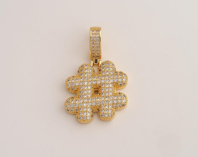 18K Gold Filled Hashtag Charm,Dainty Symbol Pendant,CZ # Symbol Pendant ,DIY Jewelry Supplies,34.8x22.8x4mm