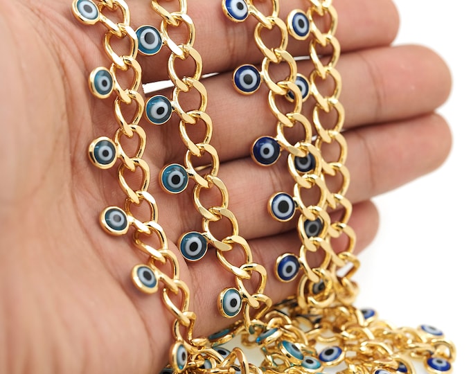 18K Gold Filled Dainty Eye Gold Chain,Thick Gold Chain,Unfinished Chain for Bracelets Necklaces DIY Jewelry Making Supplies