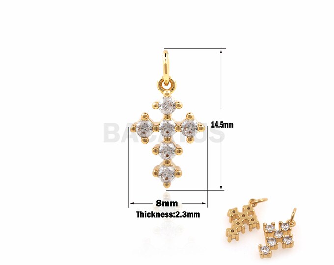 1PCS Suitable For Bracelets, Necklaces, Jewelry Products, Cross Pendants, Cross Charms, DIY Jewelry Making, Micro-Pave 18K 14.5x8x2.3mm
