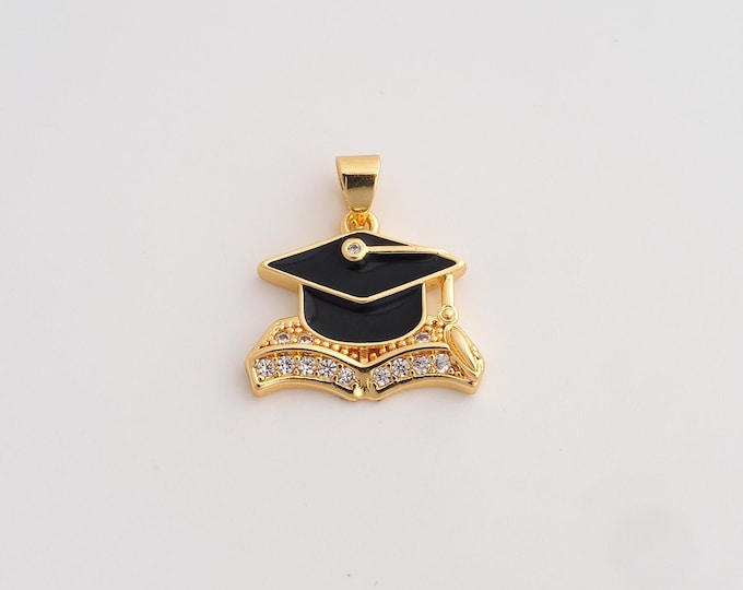 18K Gold Filled Doctoral Cap Charm,Dainty Enamel Doctoral Cap Pendant,CZ Doctoral Cap Pendant ,DIY Jewelry Supplies,21x19x3mm