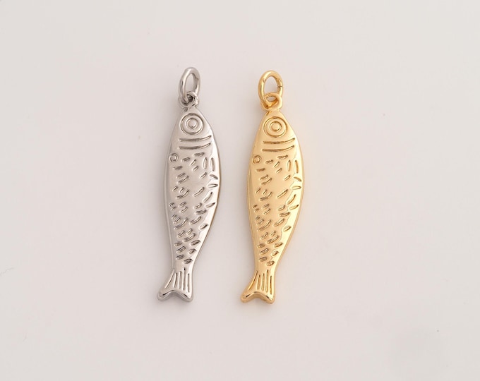 18K Gold Filled Fish Charm,Dainty Marine Life Pendant,Fish Pendant ,DIY Jewelry Supplies,34.3x8x2.8mm