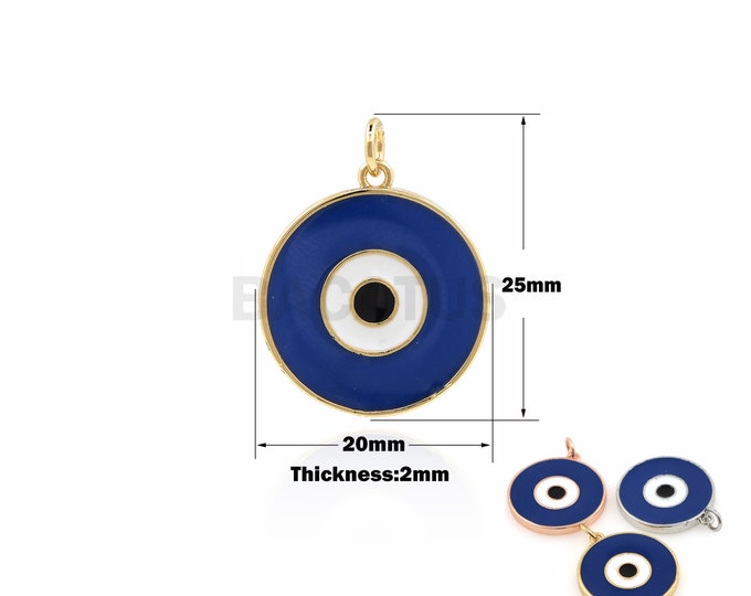 1PCS 18K Gold Plated Enamel Charm Round Pendant Eye Jewelry Eye Charm Blue Oil Drop Jewelry Suitable for  Necklace, Jewelry 25x20x2mm
