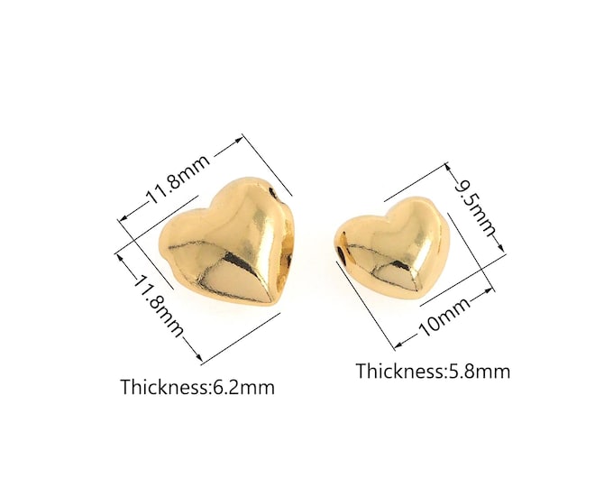 18K Gold Filled Heart Spacer Beads,Fine Spacer Beads,Puffed Heart Spacer Beads,Gold Heart Beads for DIY Jewelry Making Supplies