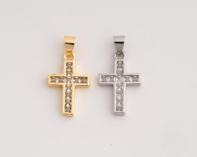 18K Gold Filled Cross Charm,Dainty Religious Pendant,CZ Christian Pendant ,DIY Jewelry Supplies,24x12.4x2.3mm