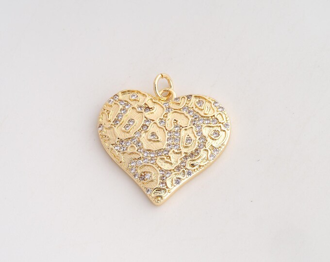 18K Gold Filled Heart Charm,Dainty Love Pendant,CZ Heart Pendant ,DIY Jewelry Supplies,26x24.5x3mm
