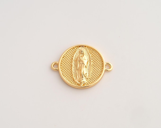5 pcs 18K Gold Filled Virgin Mary Connector,Religious Connector,Catholic Connector for Jewelry Making 24.5x18.7x3mm