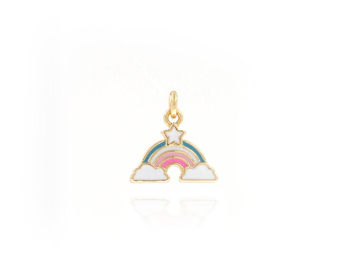 Rainbow Charms,Enamel Charms,18K Gold Filled Rainbow Pendant,DIY Jewelry Making Supply,13x12.5x2mm