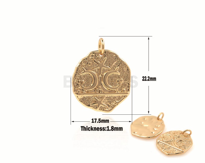 1PCS Geometric Medallion Pendant, Star Charm, Moon Charm, Gold Coin Charm, Suitable For Jewelry Making Supplies 22.2x17.5x1.8mm