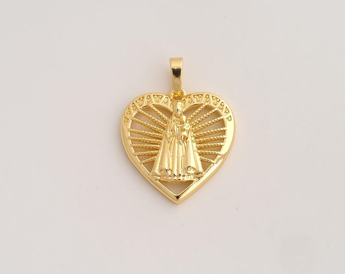 18K Gold Filled Heart Virgin Mary Charm,Dainty Religious Pendant,Catholic Pendant ,DIY Jewelry Supplies,31x23.6x4mm