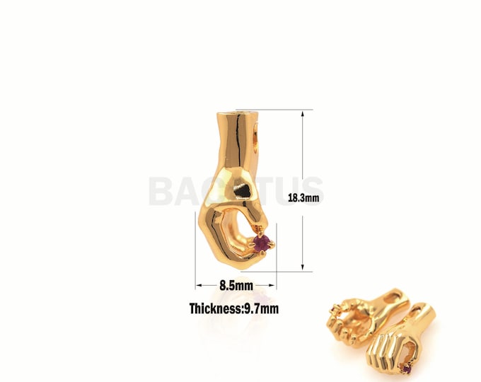 1PCS  Gesture Necklace, Gold Gesture Pendant, CZ Gesture Necklace, Gesture Charm, Suitable For Jewelry Making Supplies 18.3x8.5x9.7mm