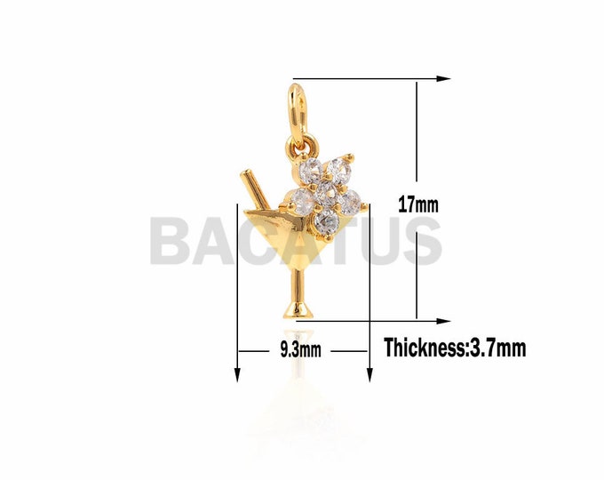 1pcs Clear CZ Micro Pave Cup Pendant,Bracelet Necklace Making Supplies 17x9.3x3.7mm