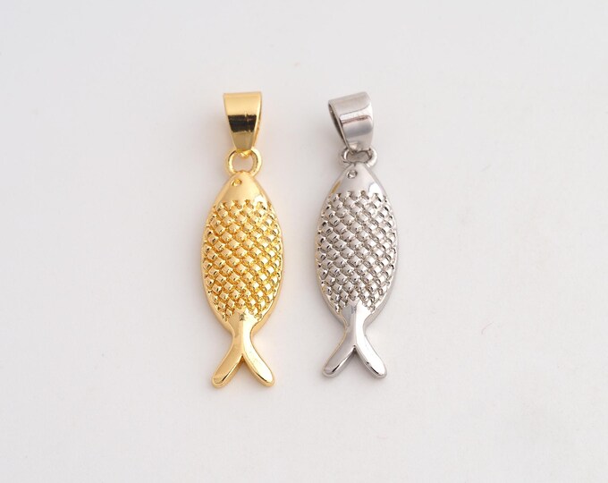 5 pcs 18K Gold Filled Fish Charm,Dainty Marine Life Pendant,CZ Fish Pendant ,DIY Jewelry Supplies,31.8x8.5x3.3mm