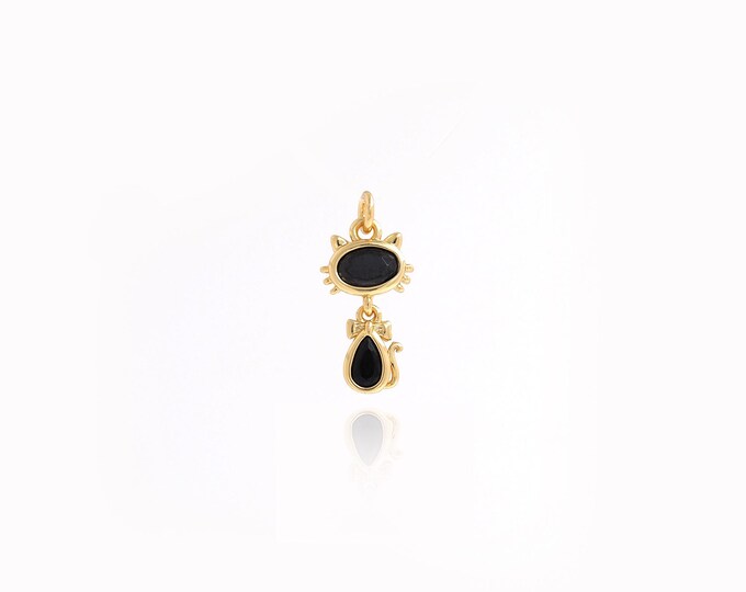 18K Gold Filled Cat Pendant,MicroPaved CZ Cat Charms,Animal Necklace for DIY Jewelry Making Supplies,18.5x8x2mm