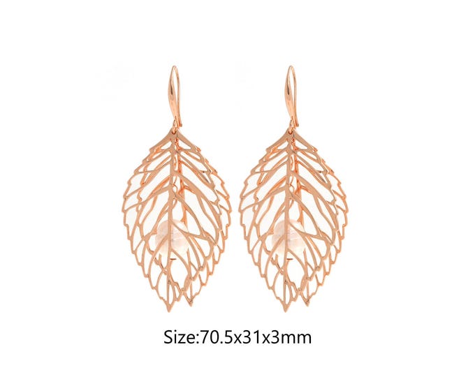 1 pair Rose Gold Dainty Leaf Stud Earring,Rose Gold Drop Stud Earrings,Simple Stud Earrings,Gift for Her,70.5x31x3mm