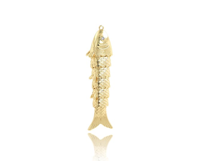 Fish Pendant,18K Gold Filled Marine Life Necklace, Micropavé CZ Fish Pendant, DIY jewelry Making Accessories,62.3x15.8x9.7mm