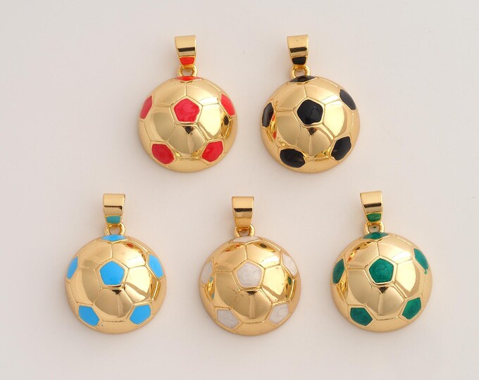 18K Gold Filled Football Charm,Dainty Enamel Sports Pendant,Soccer Pendant ,DIY Jewelry Supplies,26.4x18.3x8.5mm