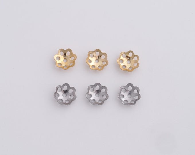 25pcs Stainless Steel Flower Beads Cap,Gold Flower Beads Cap, DIY Bracelet Necklace Earrings Jewelry Making,6x1.6mm