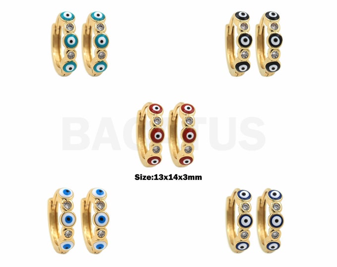 1Pcs,18K Gold Filled Earrings Delicate Earrings Eye Hoop Earrings-Enamel Eye Earrings Hoop Earrings Eye Hoop Earrings 13x14x3mm