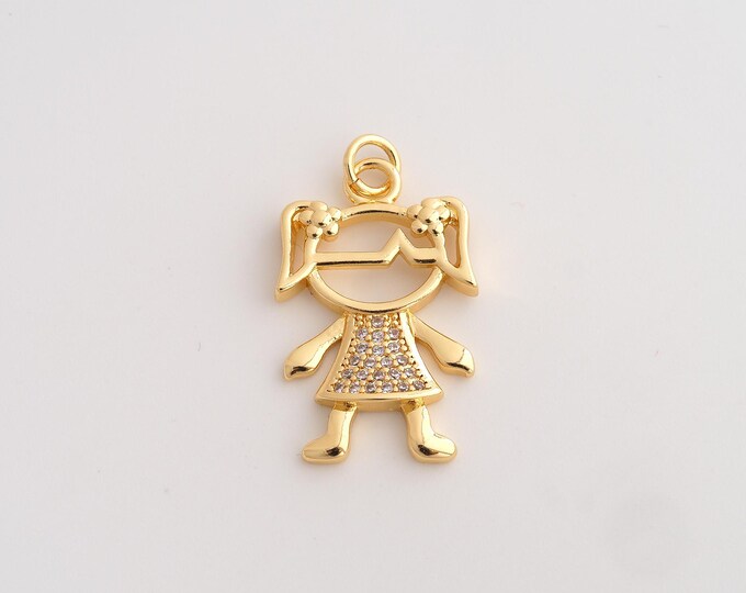 18K Gold Filled Character Charm,Dainty Girl Pendant,CZ Character Pendant ,DIY Jewelry Supplies,28.8x16.2x3mm