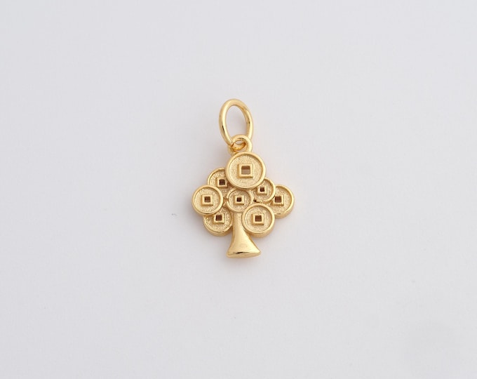 18K Gold Filled Tree of Life Pendant,Dainty Coin Tree Charms,Tree Charm Bracelet Necklace for DIY Jewelry Making Supply,16.3x10x1.8mm