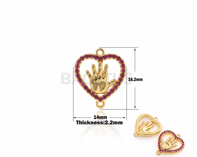 1PCS Palm Connector Hamsa Hand Charm Love Connector Love Charm DIY Jewelry Making 18K Micro-Pave CZ Charm Connector charm 14x16.2x2.2mm
