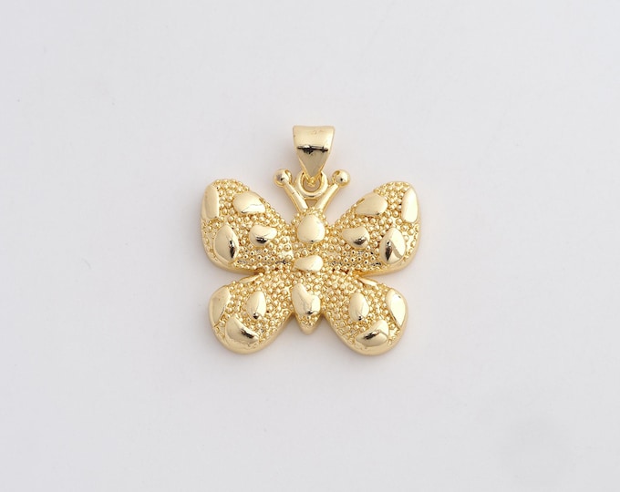 18K Gold Filled Butterfly Charm, Insect Pendant,Butterfly Necklace Charm, DIY Jewelry Supplies, 23.6x22.2x3.3mm