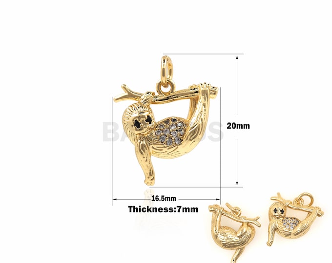1PCS Sloth Pendant DIY Jewelry Accessories Hanging Sloth Pandora Bracelet Pendant Animal Jewelry Cubic Zirconia 18K Gold Filling 20x16.5x7mm
